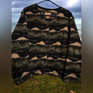 Woolrich button front jacket fleece Outdoor wear mountain Scene Jacket XL